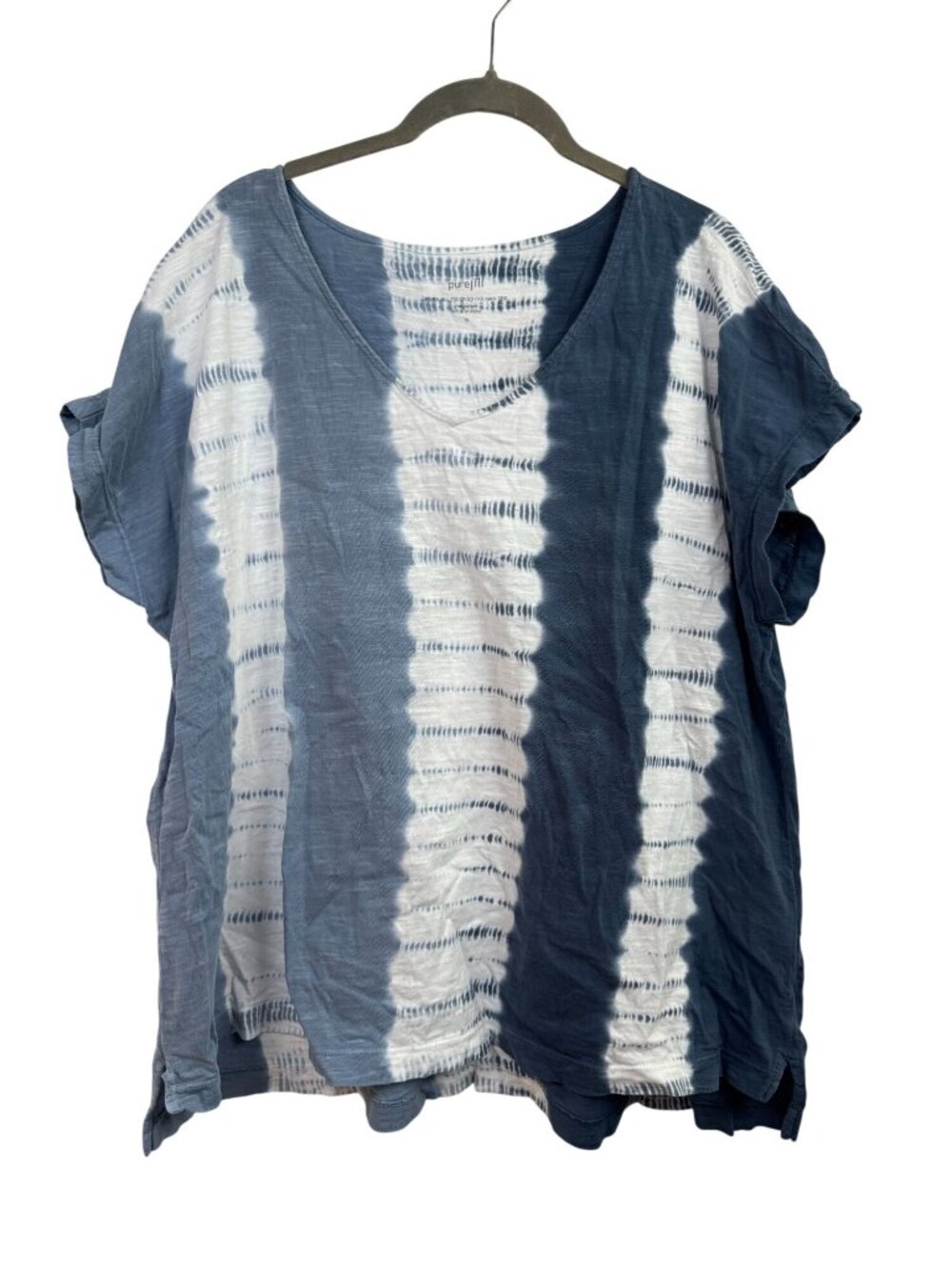 Pure J. Jill Tie Dyed 100% Cotton Dolman Tee Tunic Top size XL Blue White Boho